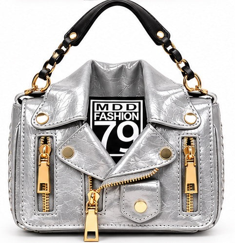 Trendy Moto Jacket Mini Handbag – Chain Strap Purse